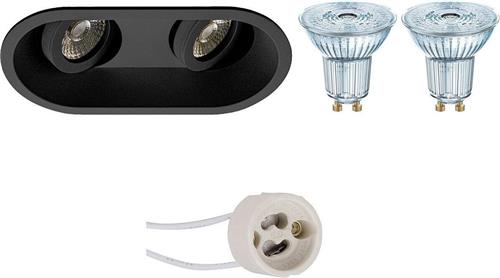 LED Spot Set - OSRAM Parathom PAR16 940 36D - Pragmi Zano Pro - GU10 Fitting - Dimbaar - Inbouw Ovaal Dubbel - Mat Zwart - 5.5W - Natuurlijk Wit 4000K - Kantelbaar - 185x93mm