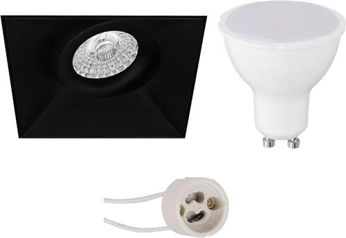 LED Spot Set - Proma Nivas Pro - GU10 Fitting - Dimbaar - Inbouw Vierkant - Mat Zwart - 6W - Helder/Koud Wit 6400K - Trimless - Kantelbaar - 150mm
