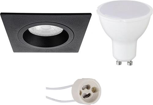 LED Spot Set - Pragmi Rodos Pro - GU10 Fitting - Dimbaar - Inbouw Vierkant - Mat Zwart - 6W - Warm Wit 3000K - 93mm