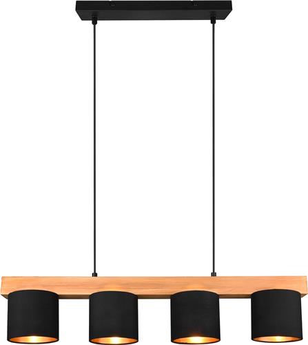 LED Hanglamp - Hangverlichting - Torna Camo - E14 Fitting - 4-lichts - Rechthoek - Mat Zwart/Goud - Hout
