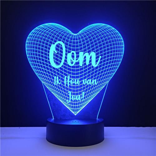 3D LED Lamp - Hart Met Tekst - Oom Ik Hou Van Jou