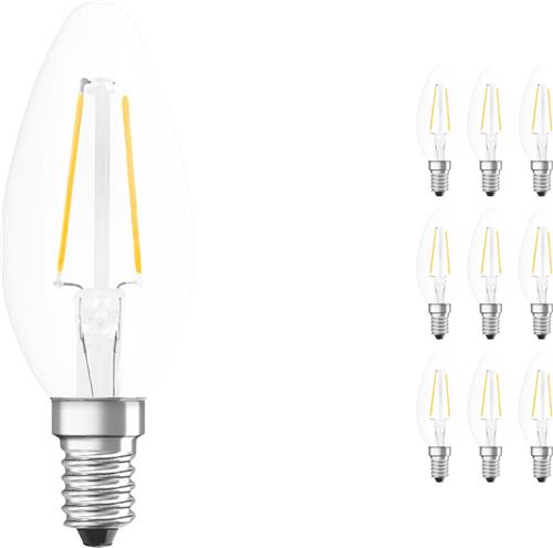 Voordeelpak 10x Ledvance CLASSIC LED E14 Kaars Filament Helder 2.5W 250lm - 827 Zeer Warm Wit | Vervangt 25W