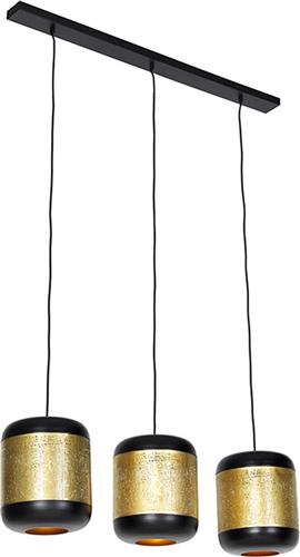 QAZQA kayleigh - Industriele Hanglamp eettafel voor boven de eettafel | in eetkamer - 3 lichts - L 100 cm - Zwart Goud - Industrieel - Woonkamer | Slaapkamer | Keuken