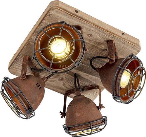 QAZQA gina - Industriele Dimbare LED Smart Plafondspot | Spotje | Opbouwspot incl. wifi met Dimmer - 4 lichts - L 27 cm - Roestbruin - Industrieel - Woonkamer | Slaapkamer | Keuken