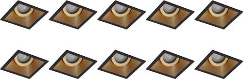 Spot Armatuur 10 Pack - Proma Zano Pro - GU10 Inbouwspot - Vierkant - Zwart/Goud - Aluminium - Kantelbaar - 93mm