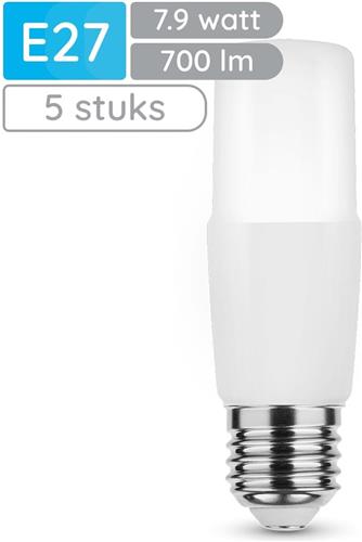Modee E27 LED Lamp 7.9W - 700lm - 4000K - Neutraal Wit - LED Stick Lamp T37 - Vervangt 70W Halogeen Gloeilamp - 5 stuks