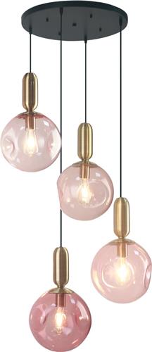 4-lichts hanglamp Kevin met golvend rood glas