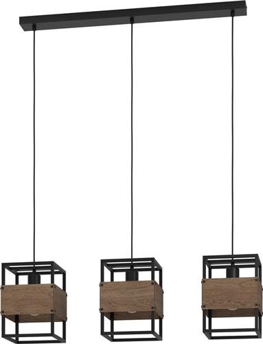 EGLO Evesham Hanglamp - E27 - 89,5 cm - Zwart/Bruin - Staal/Hout