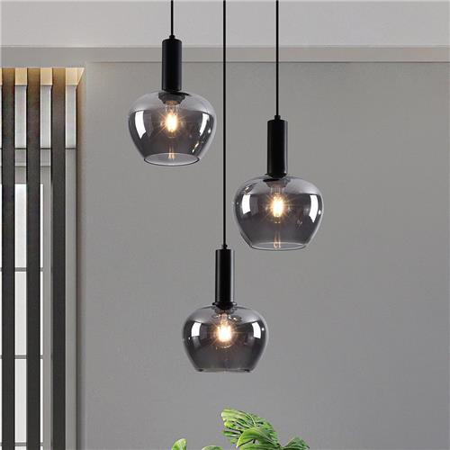 Moderne hanglamp Ismay met smoke glas, 3-lichts - zwart