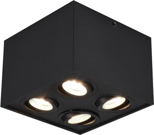 LED Plafondspot - Trion Bisqy - GU10 Fitting - 4-lichts - Vierkant - Mat Zwart - Aluminium