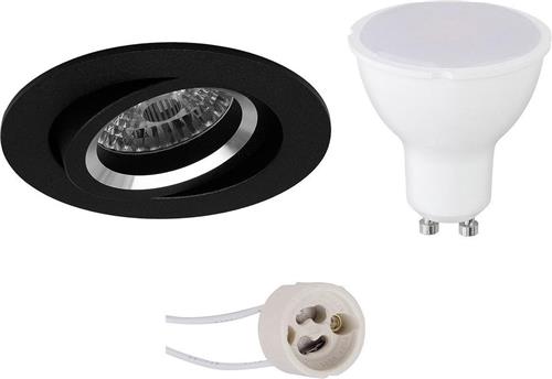 LED Spot Set - Pragmi Aerony Pro - GU10 Fitting - Inbouw Rond - Mat Zwart - 6W - Natuurlijk Wit 4200K - Kantelbaar - Ø82mm
