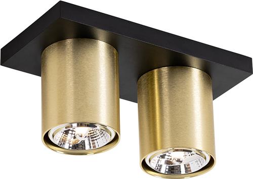 QAZQA tubo - Moderne Plafondspot | Spotje | Opbouwspot - 2 lichts - L 24 cm - Zwart Goud - Woonkamer | Slaapkamer | Keuken