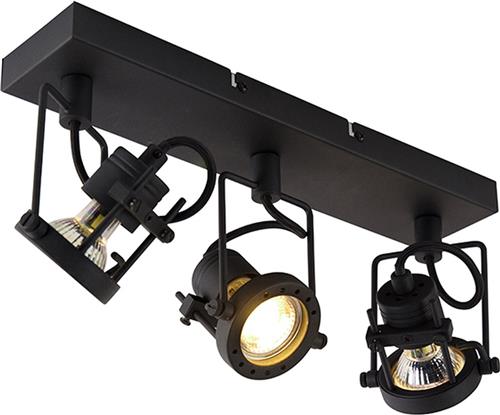 QAZQA suplux - Industriele LED Smart Plafondspot | Spotje | Opbouwspot incl. wifi - 3 lichts - L 36 cm - Zwart - Industrieel - Woonkamer | Slaapkamer | Keuken
