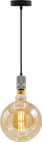 Industriële zilveren snoerpendel - inclusief XXXL LED lamp - complete hanglamp voor eetkamer of woonkamer