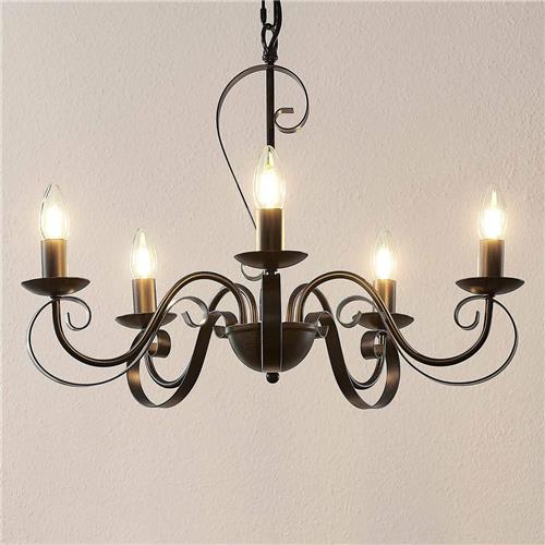 Lindby - kroonluchter - 5lichts - metaal - H: 38 cm - E14 - antiek bruin