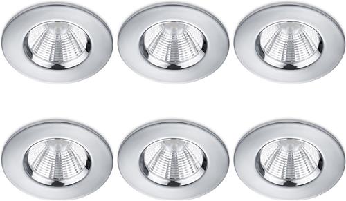 LED Spot 6 Pack - Inbouwspot - Trion Zagrona - 5W - Waterdicht IP65 - Dimbaar - Warm Wit 3000K - Glans Chroom - Aluminium - Rond