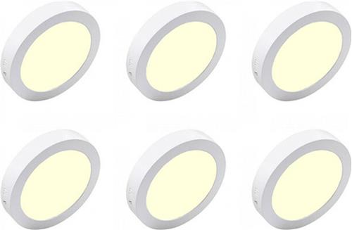 LED Downlight 6 Pack - Opbouw Rond 12W - Warm Wit 3000K - Mat Wit Aluminium - Ø170mm