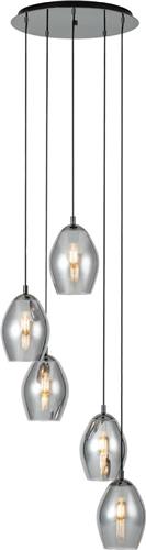 EGLO Estanys Hanglamp - 58 cm - 5 lichts - E27 - rookglas - Zwart/Grijs