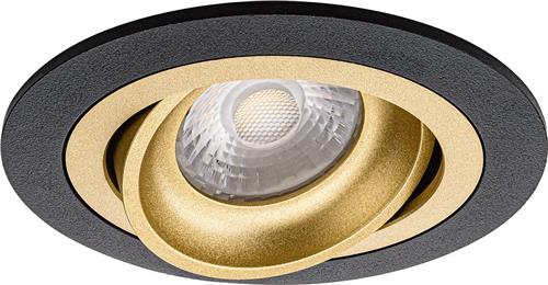 Spot Armatuur GU10 - Pragmi Alpin Pro - GU10 Inbouwspot - Rond - Zwart/Goud - Aluminium - Kantelbaar - Ø92mm