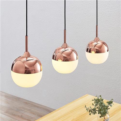 Lindby - hanglamp - 3lichts - ijzer, glas - H: 20 cm - E27 - koper, wit