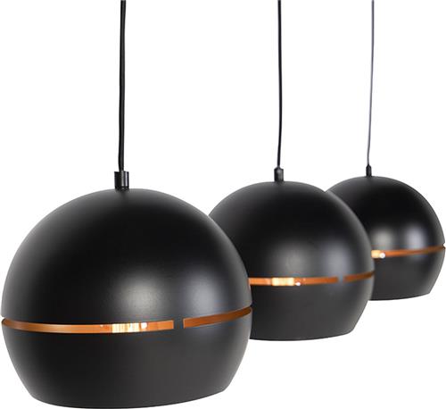 QAZQA Buell hl - Industriele Hanglamp voor boven de eettafel | in eetkamer - 3 lichts - L 1100 mm - Zwart Goud - Industrieel - Woonkamer | Slaapkamer