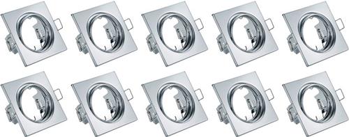 Spot Armatuur 10 Pack - Torna - GU10 Inbouwspot - Vierkant - Chroom - Aluminium - Kantelbaar 80mm