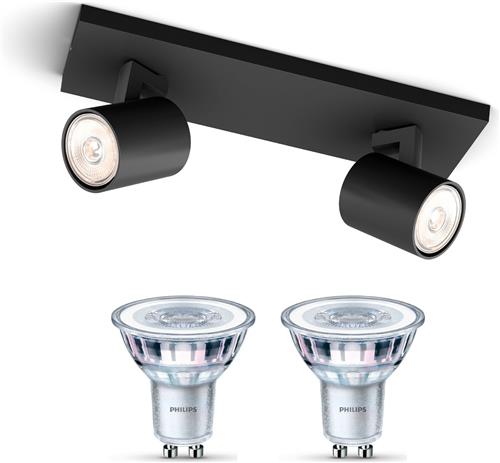 Philips Runner Opbouwspot (Zwart) - Warmwit Licht - Plafondspot met 2 Lichtpunten - GU10 - Niet Dimbaar