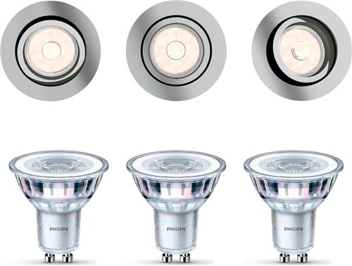 Philips Donegal Set van 3 Inbouwspots (Chroom) - Rond - GU10 - Warmwit Licht - Niet Dimbaar