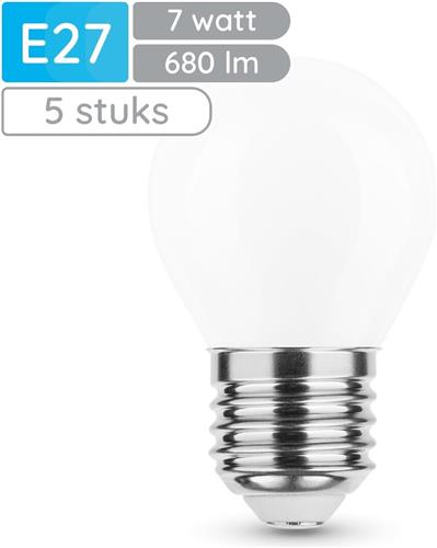 Modee E27 LED Lamp 7W - 680lm - 4000K - Neutraal Wit - LED Filament Melkglas Globe Mini P45 - Vervangt 50W Halogeen Gloeilamp - 5 stuks