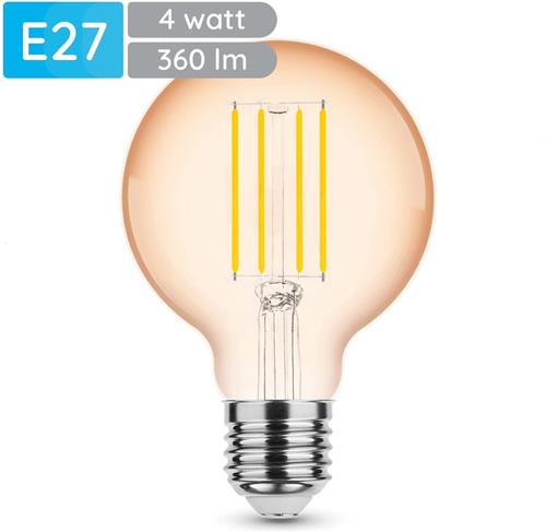 Modee E27 LED Lamp 4W - 360lm - 1800K - Warm Wit - LED Filament Amber Globe G80 - Vervangt 33W Halogeen Gloeilamp