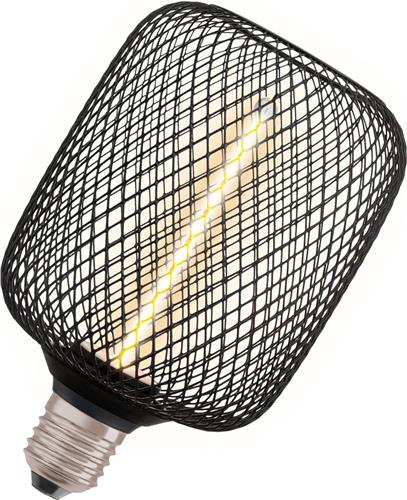 OSRAM DECOR LED-lamp met strofilament in metalen behuizing (vierkant), loodvrij glas, warm wit comfortlicht (1800 K), 3,5 W / 110 lm, E27 fitting, dimbaar, 100 mm, lampbehuizing in zwart.