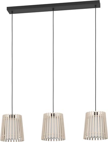 EGLO Fattoria Hanglamp - E27 - 90 cm - Zwart/Bruin/Wit - Hout /Textiel