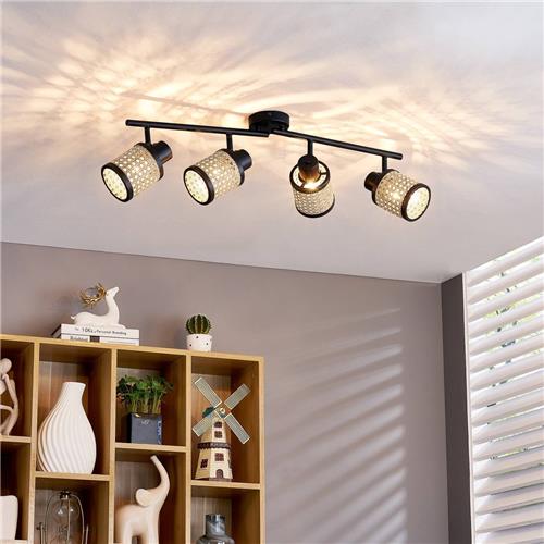 Lindby - buitenspot - 4lichts - Rotan - H: 22.5 cm - E27 - hel hout