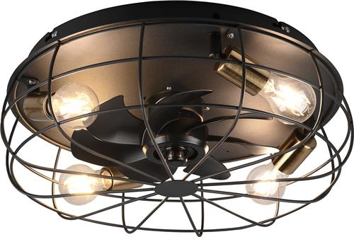 LED Plafondlamp met Ventilator - Plafondventilator - Torna Turbind - E27 Fitting - Afstandsbediening - Rond - Mat Zwart - Aluminium