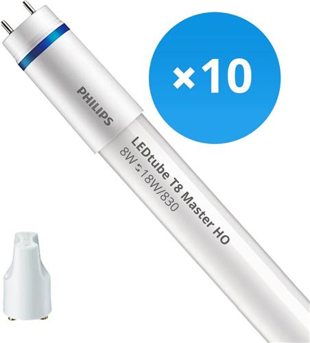 Voordeelpak 10x Philips LEDtube T8 MASTER (EM Mains) High Output 8W 1000lm - 830 Warm Wit | 60cm - Vervangt 18W.