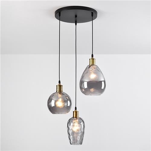 Zwarte hanglamp van smoke glas met bolling 3-lichts - Verona