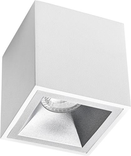 Opbouwspot GU10 - Pragmi Cliron Pro - Opbouw Vierkant - Mat Wit/Zilver - Aluminium - Verdiept - 90mm