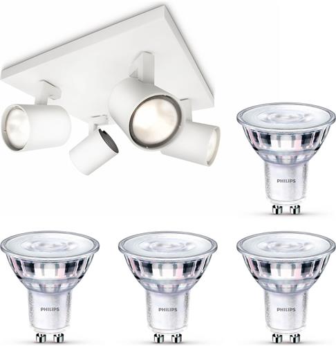 Philips Runner Opbouwspot (Wit) - Warmwit Licht - Plafondspot met 4 Lichtpunten - GU10 - SceneSwitch - Eenvoudig Dimbaar met Je Klassieke Schakelaar