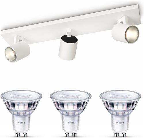 Philips Runner Opbouwspot (Wit) - Warmwit Licht - Plafondspot met 3 Lichtpunten - GU10 - SceneSwitch - Eenvoudig Dimbaar met Je Klassieke Schakelaar