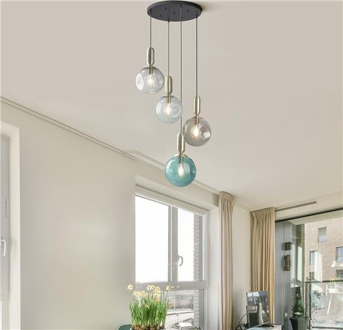 4-lichts hanglamp Kevin met golvend glas