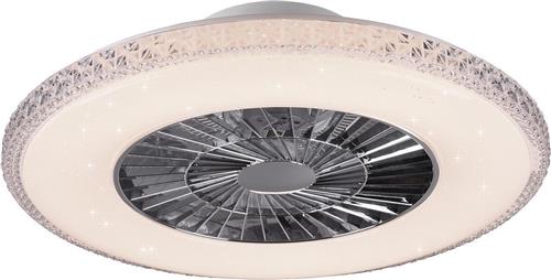 LED Plafondlamp met Ventilator - Plafondventilator - Trion Haron - 40W - Afstandsbediening - Aanpasbare Kleur - Dimbaar - Rond - Mat Chroom - Kunststof