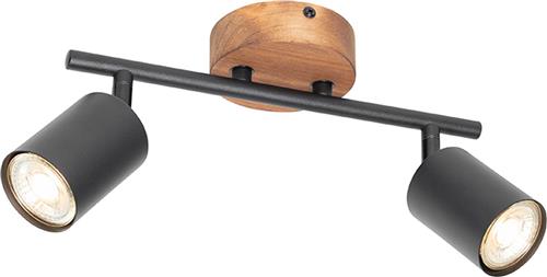 QAZQA jeana - Industriele Wand en Plafondspot | Spotje | Opbouwspot - 2 lichts - L 38 cm - Bruin - Industrieel - Woonkamer | Slaapkamer | Keuken