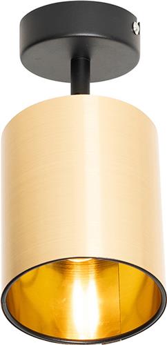 QAZQA lofty - Moderne Wand en Plafondspot | Spotje | Opbouwspot - 1 lichts - Ø 10 cm - Zwart Goud - Woonkamer | Slaapkamer | Keuken