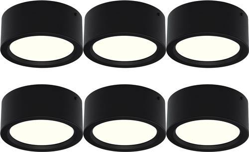 LED Downlight 6 Pack - Opbouw Rond Hoog 15W - Natuurlijk Wit 4200K - Mat Zwart Aluminium - Ø180mm