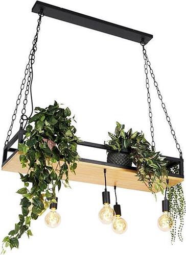 QAZQA shelf - Industriele Hanglamp eettafel voor boven de eettafel | in eetkamer - 5 lichts - L 100 cm - Zwart - Industrieel - Woonkamer | Slaapkamer | Keuken