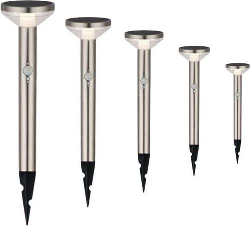 Solar LED putjes 2W 50cm IP44 rond met aluminium PIR-detector (5 stuks) - Overig - Zilver - SILUMEN