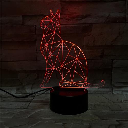 3D Led Lamp Met Gravering - RGB 7 Kleuren - Kat
