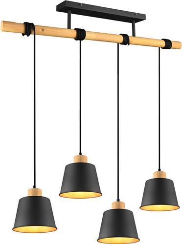 LED Hanglamp - Hangverlichting - Trion Hittal - E27 Fitting - 4-lichts - Rechthoek - Mat Zwart - Aluminium