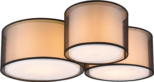 LED Plafondlamp - Plafondverlichting - Torna Bidon - E27 Fitting - 3-lichts - Rond - Mat Zwart - Aluminium