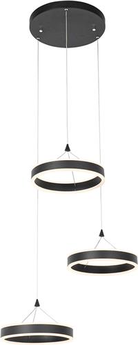 QAZQA lyani - Design LED Hanglamp voor boven de eettafel | in eetkamer - 3 lichts - Ø 62 cm - Zwart - Woonkamer | Slaapkamer | Keuken